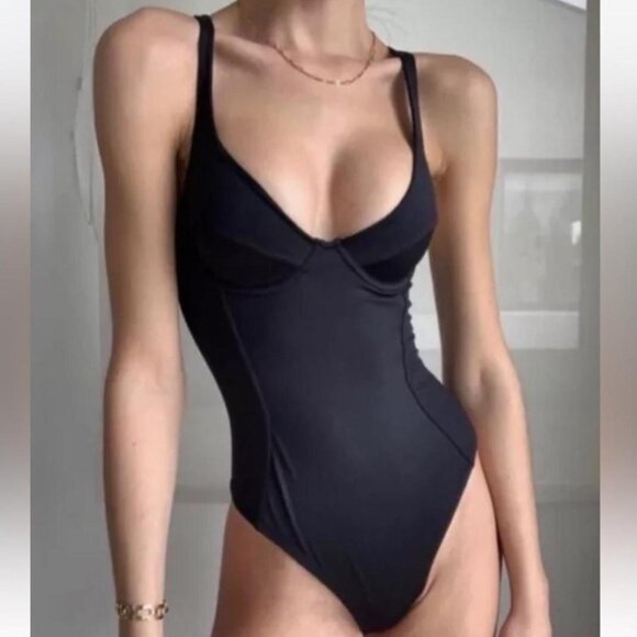 We Are HAH Eyes On Top‎ Black Bodysuit M Free People Underwire Adjustable Straps - Picture 1 of 14